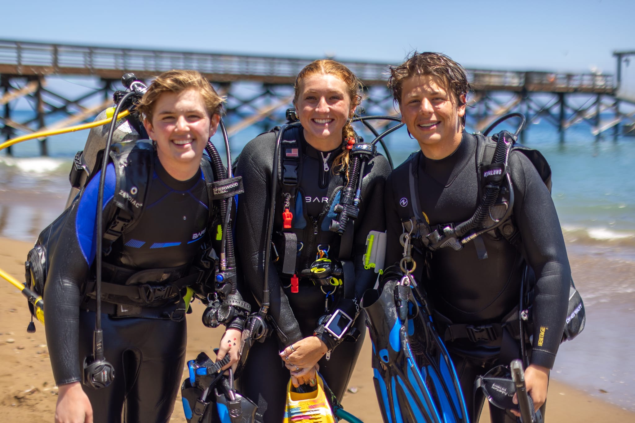 3 teens in wetsuits at Catalina Sea Camp